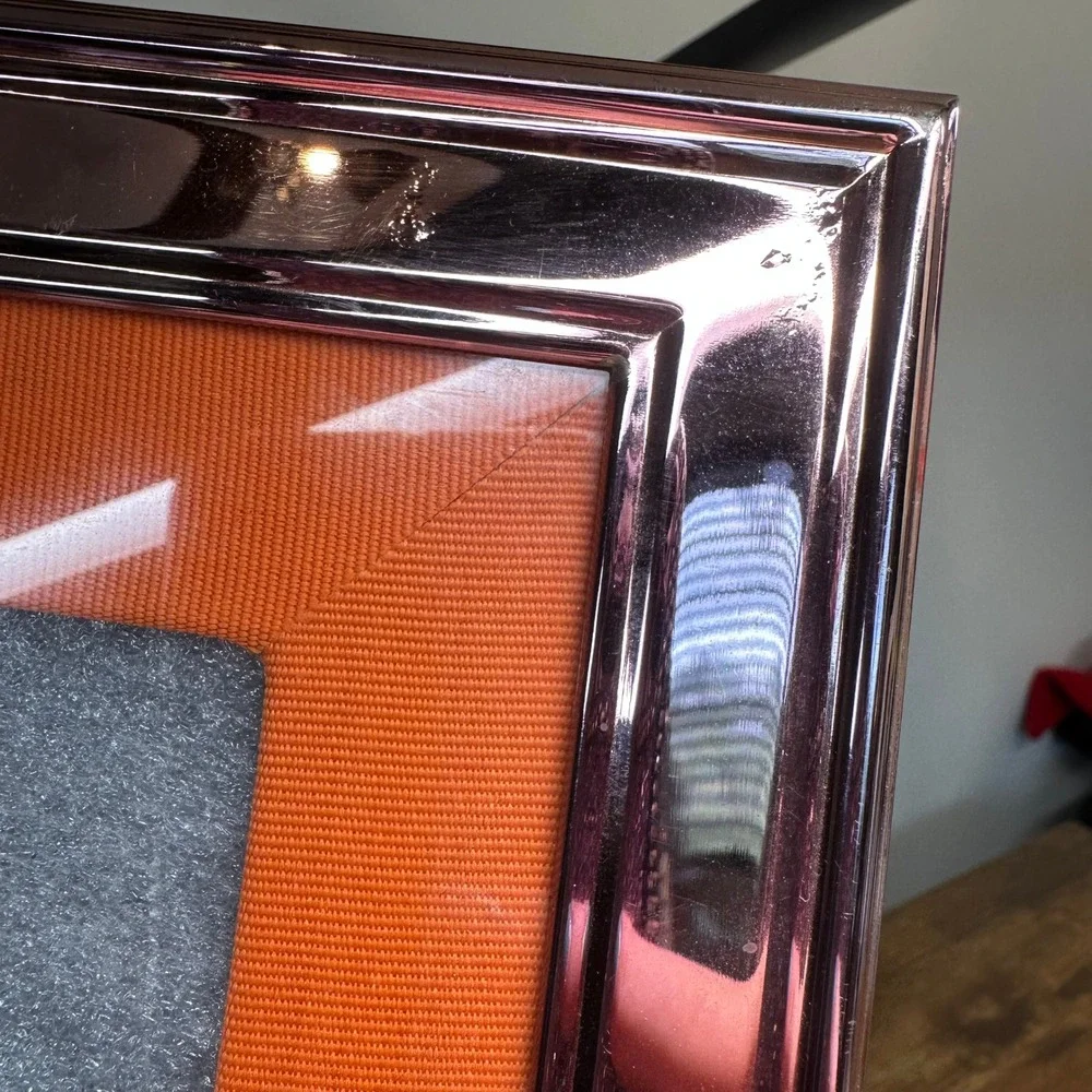 Pottery Barn Rose Gold Metal Picture Frame with Orange Grosgrain Ribbon Mat 4x6